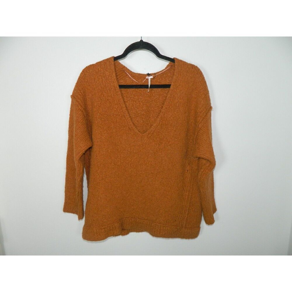 Free People Sweater Women’s Size Small Orange V-Neck Flare Sleeve